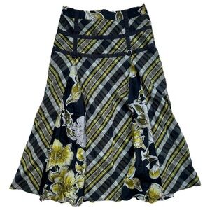 y2k vintage DIESEL plaid and floral printed maxi skirt with silver hardware